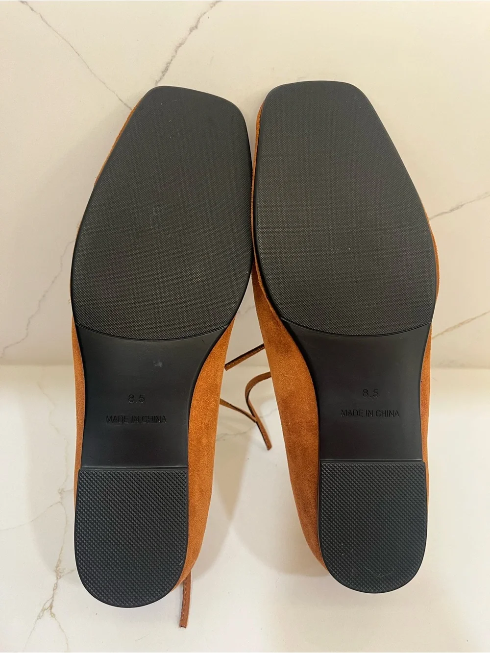 NWOT SUIARA Cognac Suede Square Toe Lace-Up Ballet Flats